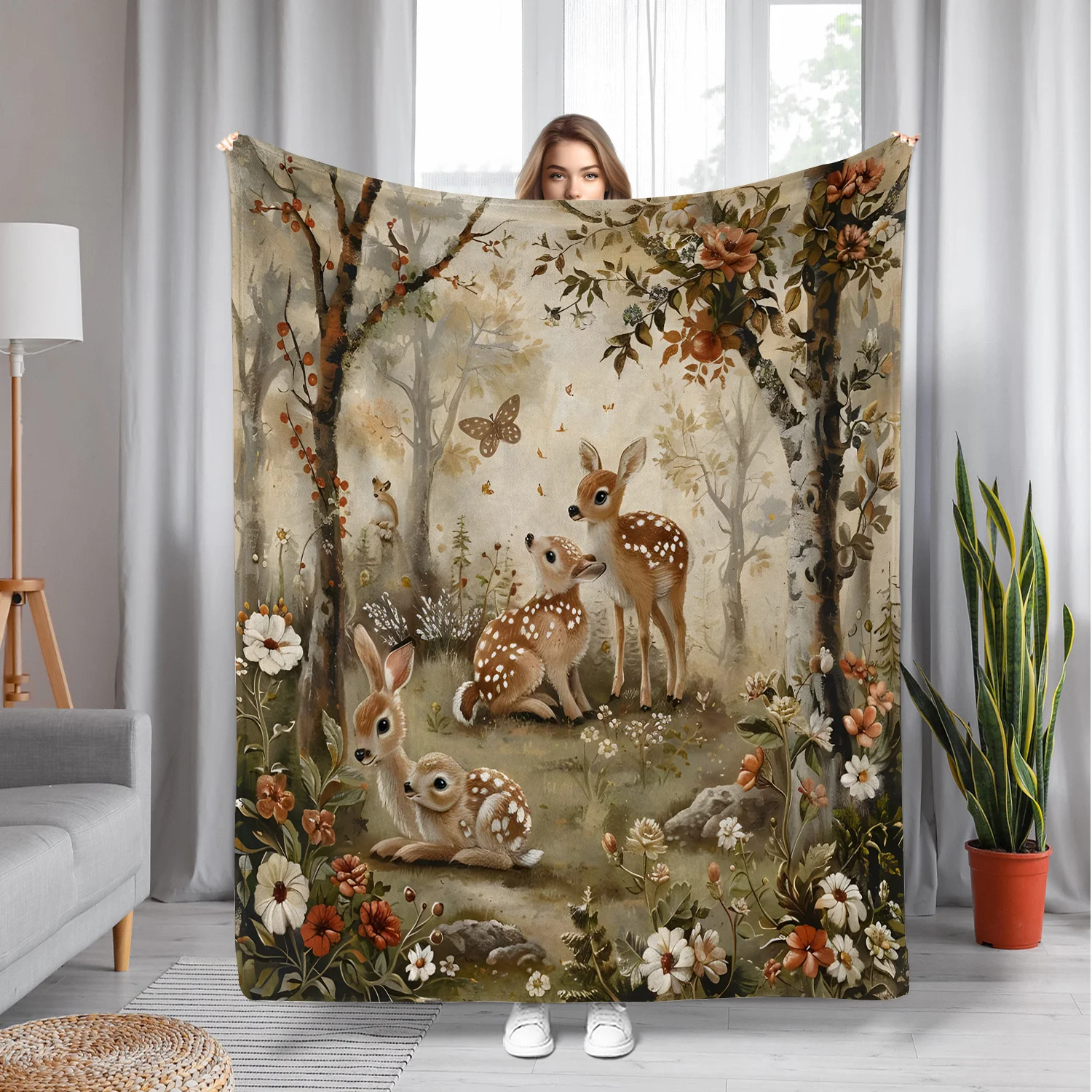 Cozy Forest Deer Pattern Blanket - Warm, Skin-Friendly Flannel All-Season Blanket, Suitable for Home, Travel, and Camping, the P
