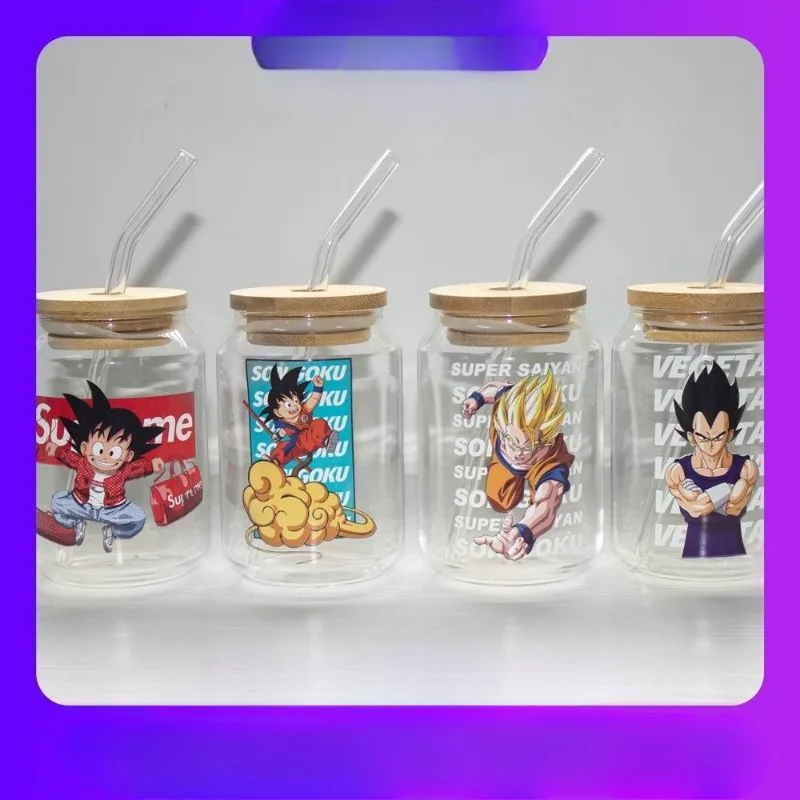 

New Dragon Ball Kawaii cartoon Goku and Vegeta peripheral glass household high borosilicate glass straw Coke cup holiday gift