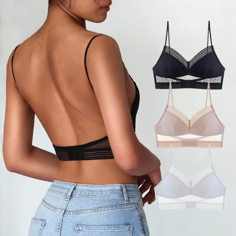 Sexy Backless Bra U-Shaped Beautiful Back Sling Underwear for Women Thin Section Seamless Brassiere Small Chest Gathered Bras