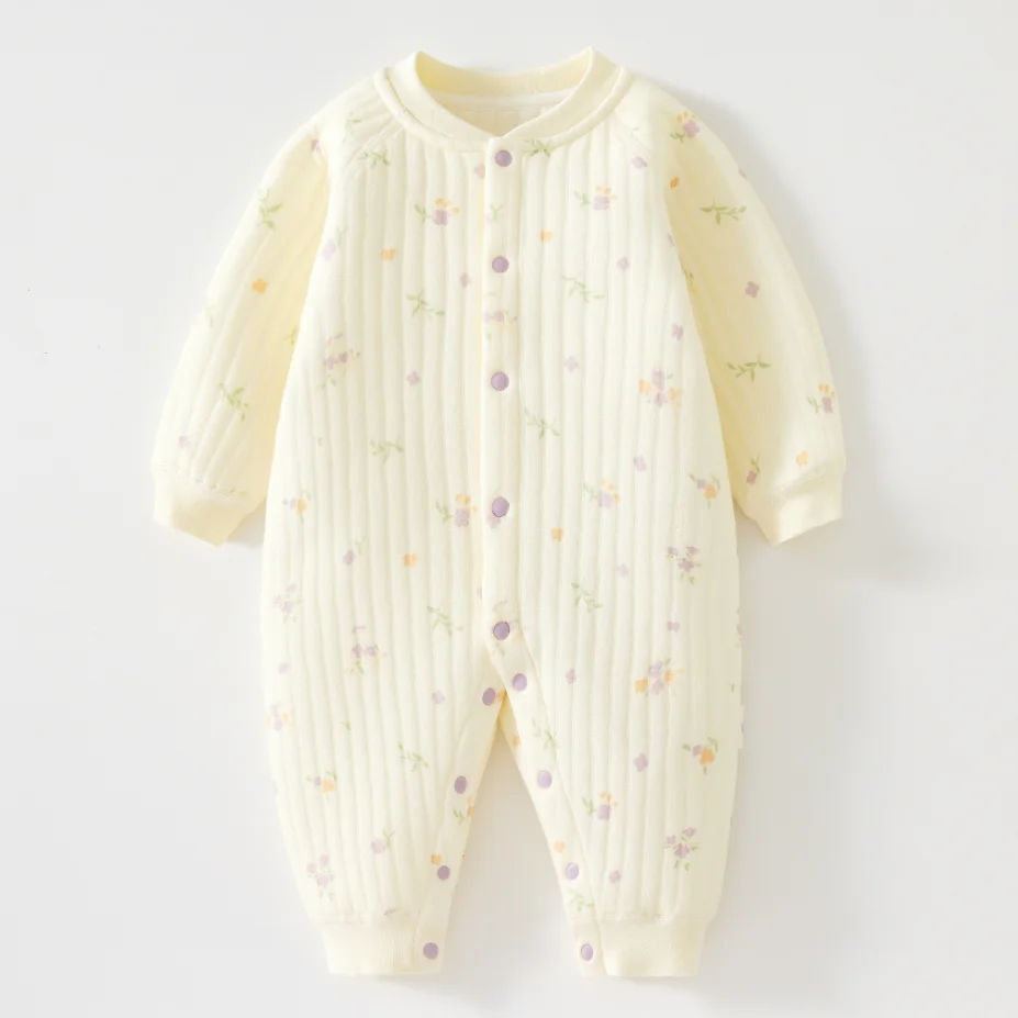 

Детский трехслойный хлопковый термокомбинезон для малышей, нижнее белье из чистого хлопка, одежда для ползания, легко открывающийся дизайн для комфорта