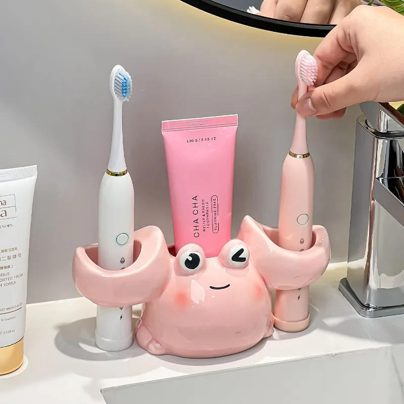 Cartoon Crab Ceramic Electric Toothbrush Storage Stand Household Bathroom Accessory Toothpaste Holder for Vanity Countertop