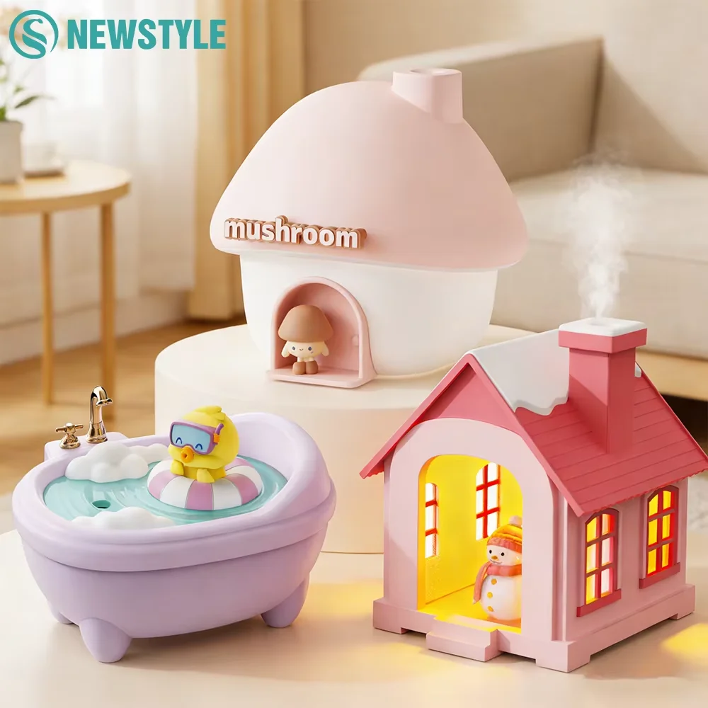 Cartoon Air Humidifier 300ml Mini Essential Oil Aroma Diffusers Colorful Lighting Cute Mushroom House Home Ultrasonic Humidifier