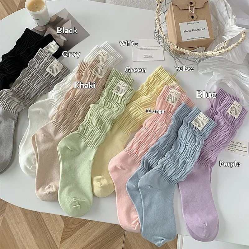Women Solid Cotton Slouch Shoe Insoles Japanese Style Ins Trendy Mid Calf Foot Pads Breathable Sweat Wicking Shoe Inserts
