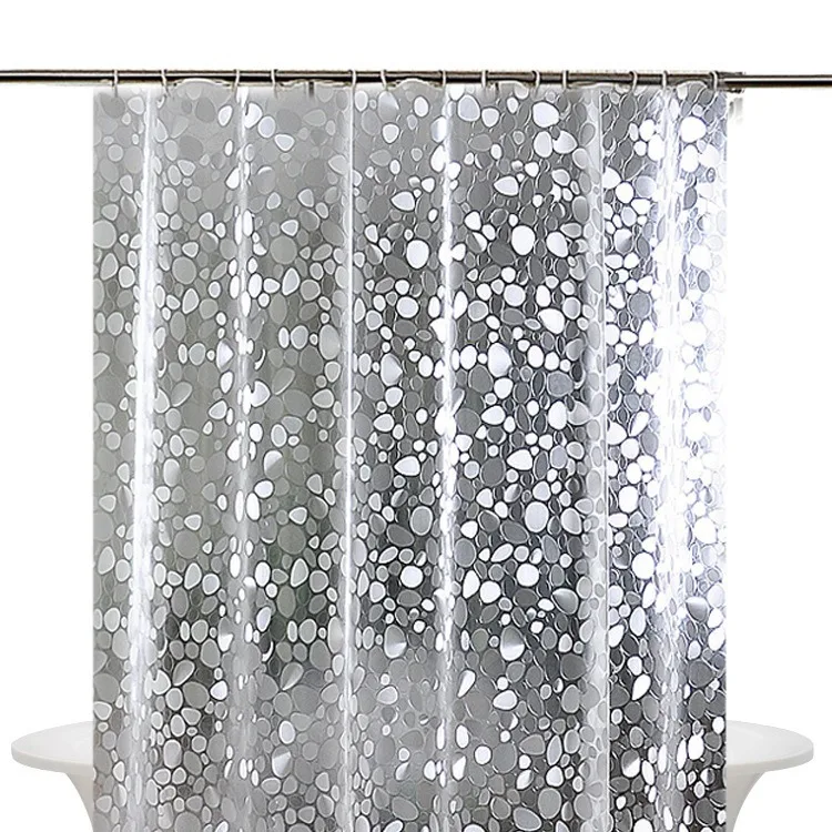 Shower Curtain Set Liner 8G EVA Thick, 72x72 in 3D Frosted Pebble Plastic Shower Curtains, Waterproof Shower Liner with 12 Hooks