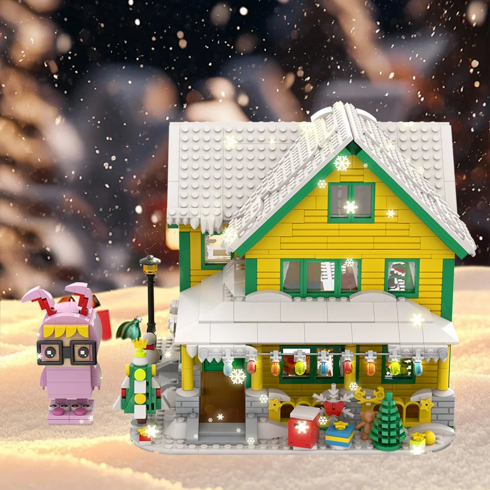 MOC A عيد الميلاد قصة منزل اللبنات DIY الإبداعية الشتاء سنو هاوس شقة فاخرة ألعاب الطوب هدايا عيد الميلاد