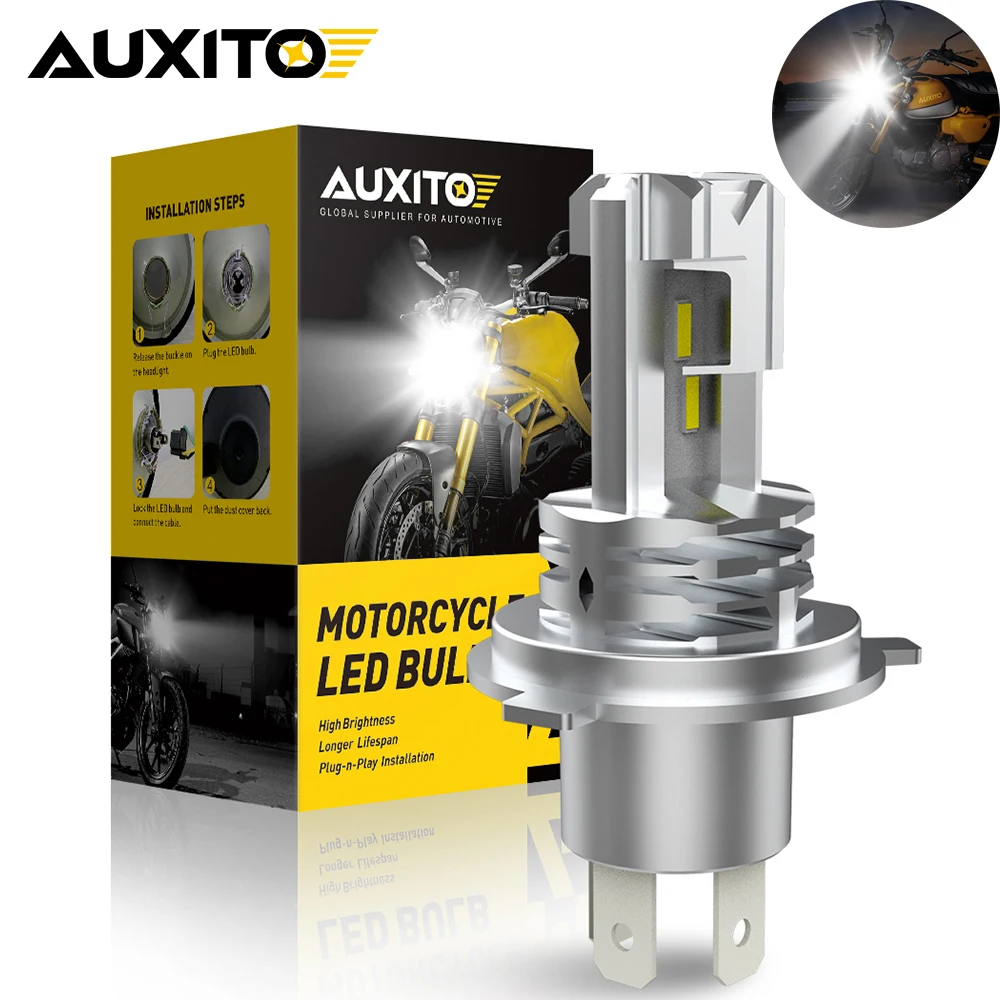 AUXITO H4 HB2 LED Motorcycle Headlamp Bulb CANBUS Lights Hi Lo Beam CSP Chip Motorbike 9003 Mini Lamp Wireless 6000K 1PC