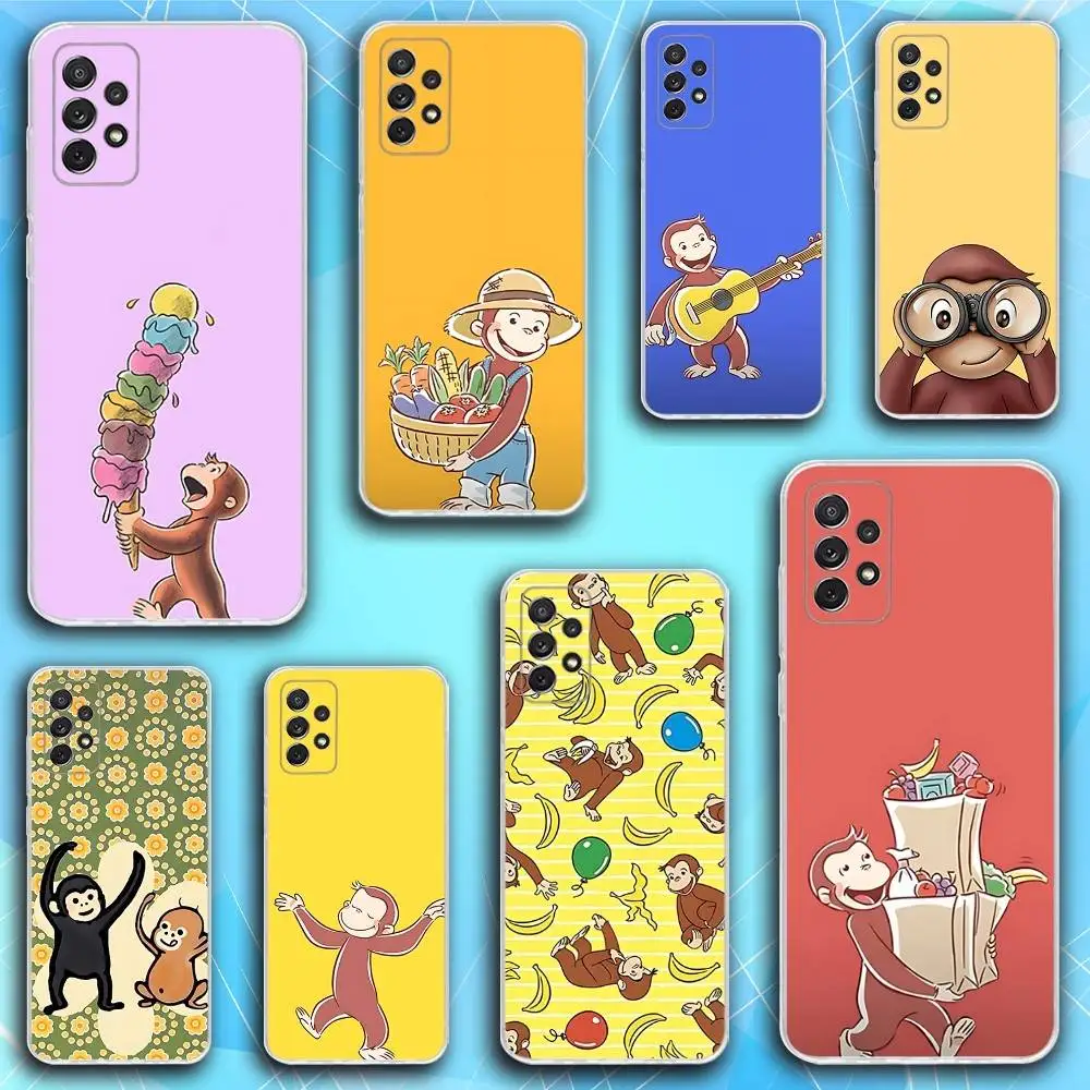 

Curious G-George Monkey Phone Case For Samsung S30,23,21,22,20, FE lite,S10,9,8,7 PIus Note20ultra Soft Transparent