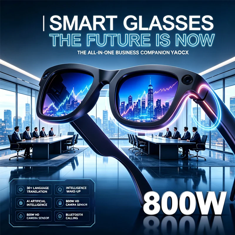 Image of Smarte KI-Brille mit 800W HD-Kamera, Foto- und Videoaufnahme, WLAN-Übertragung, KI-Objekterkennung, Übersetzung, Musik, drahtlose Anrufe