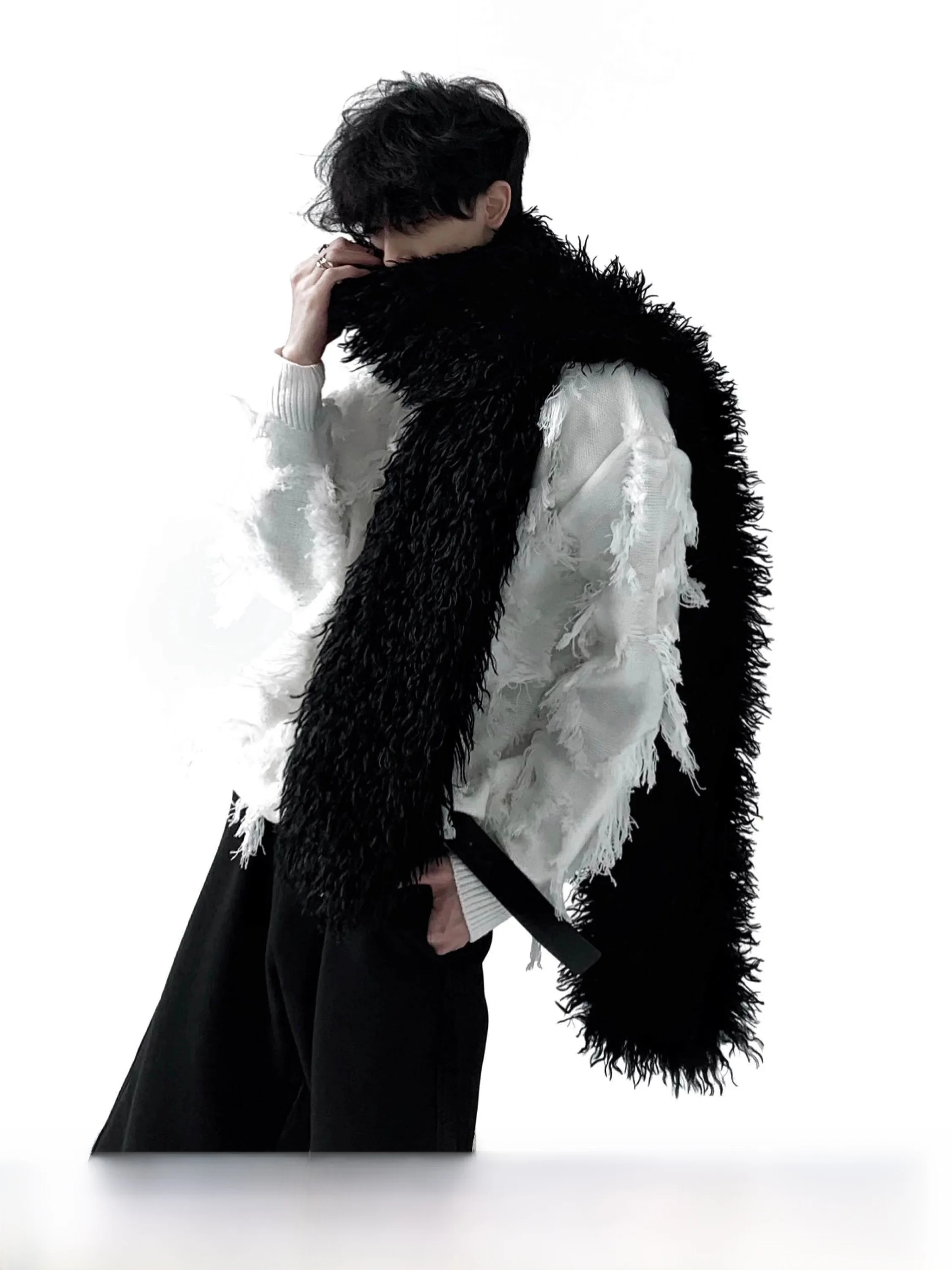 Thickened Tassel Trim Knitwear Men's Oversize Sweater Autumn Mountain Style Embroidery Casual Winter Long Sleeve round Neck