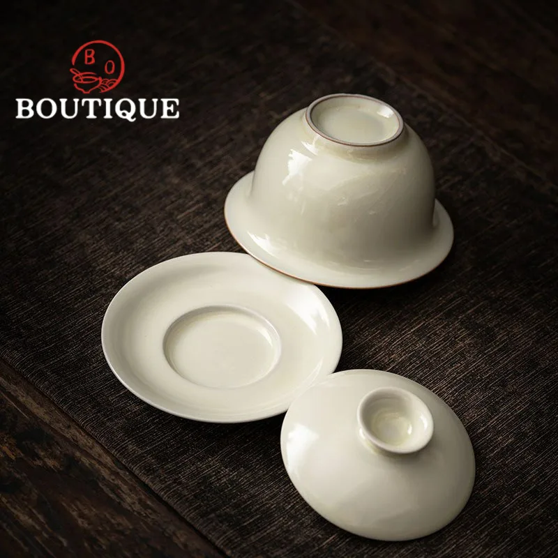 125ml Retro Palnt Ash Ceramic Gaiwan Traditional Ceramic Bowl with Lid Tea Tureen Tea Making Cover Bowl Cafes Supplies Gift