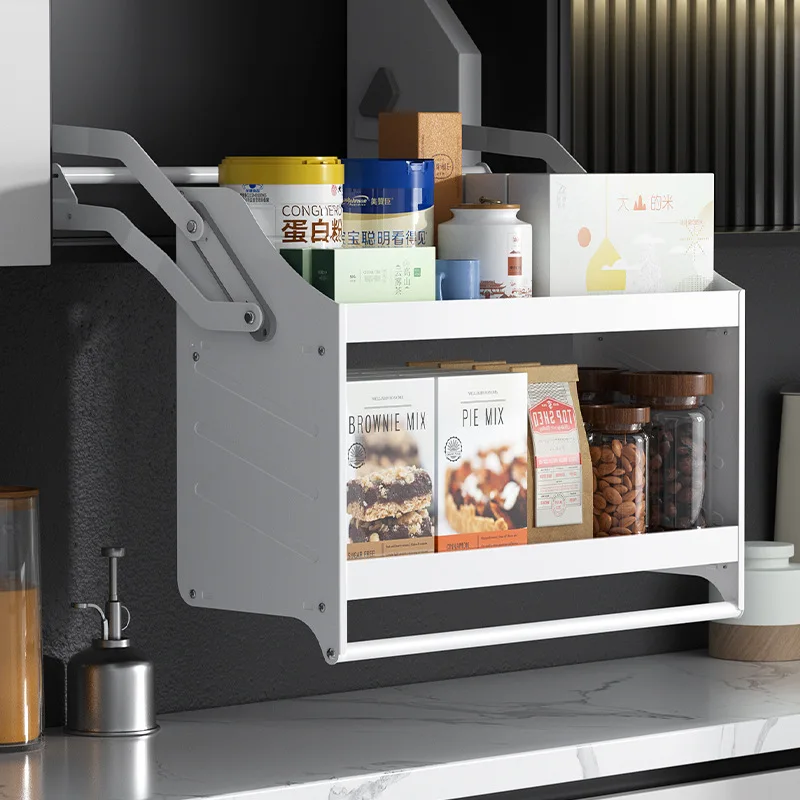 

Kitchen Hanging Cabinet Lifting Basket Wall Cabinet Top Cabinet Pull-down Storage Seasoning Storage Box Shelf Damping