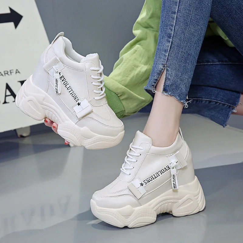 Women\'s Shoes Platform Sneakers New Women Leather Chunky Dad Shoes 12CM Trainers Ladies Sports Vulcanized Shoes Zapatillas Mujer