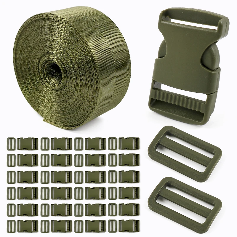1-5 مجموعات Armygreen حزام Fastex مشبك 25/32/38 مللي متر حزام البلاستيك الجانب الإصدار أبازيم ثلاثي الإنزلاق ضبط Carabiners كليب للحقائب