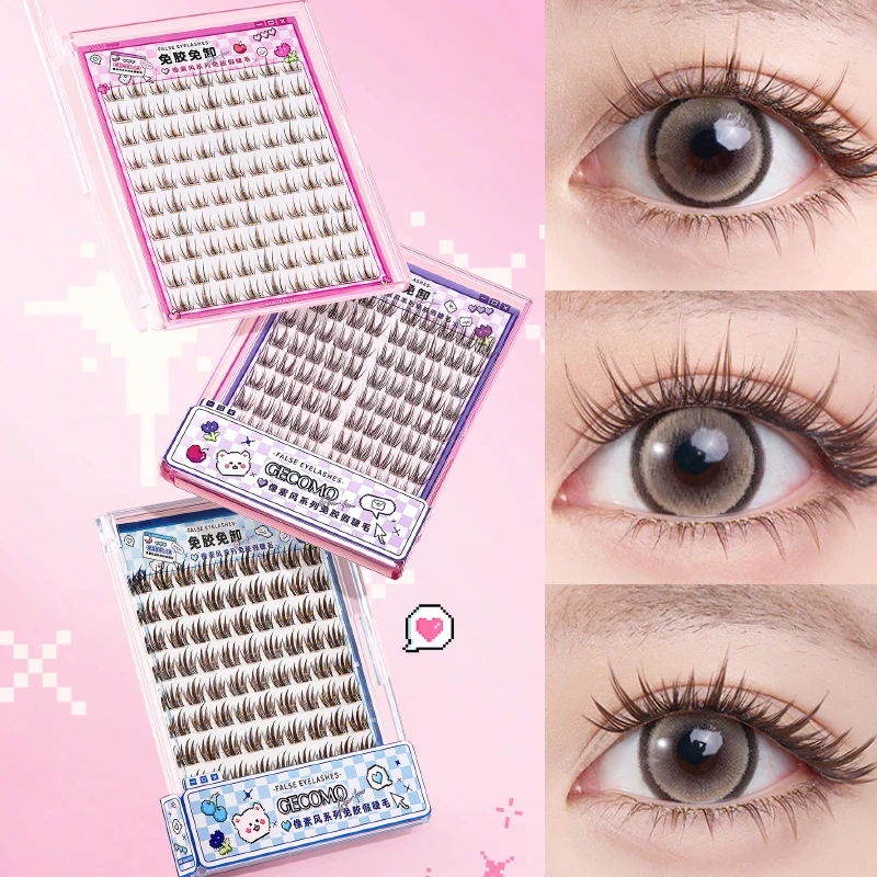 GECOMO cílios postiços sem cola de grande capacidade, micro onda natural, maquiagem natural, desgaste natural, uso novato
