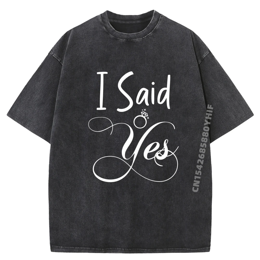 

I Asked She Said Yes Husband Wife Announcementi Said Yes Mens Graphic Tshirts Mens Trend Washed T-Shirts