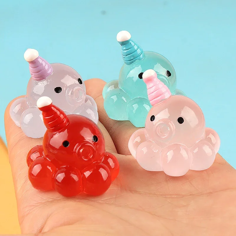 Resin Kawaii Luminous 3D Mini Octopus Figurines Micro Landscrape Dollhouse Miniature Sculpture Diy Jewelry Decoration Figures