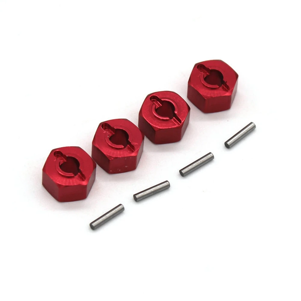 4Pcs Metal 12mm Wheel Hex Hub Adapter for MJX H16 16207 16208 16209 16210 1/16 RC Car Upgrades Parts Accessories,Red