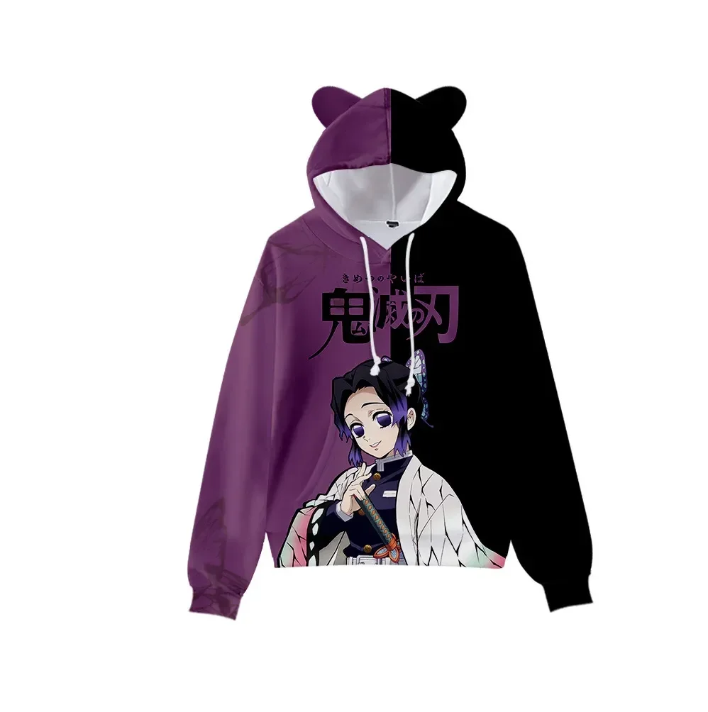 Japan Anime Demon Slayer Pullover Women Hoodie Cat Ears Cartoon Sweatshirt Teens Boys Girls Cosplay Costume Hoodies Sweatshirts