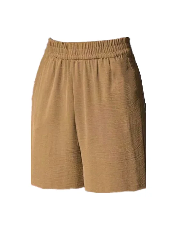 여성 여름 아이스 실크 와이드 레그 팬츠 얇은 신축성 허리 캐주얼 바지 엄마용 티셔츠-쿼터 길이 폴리에스터 섬유