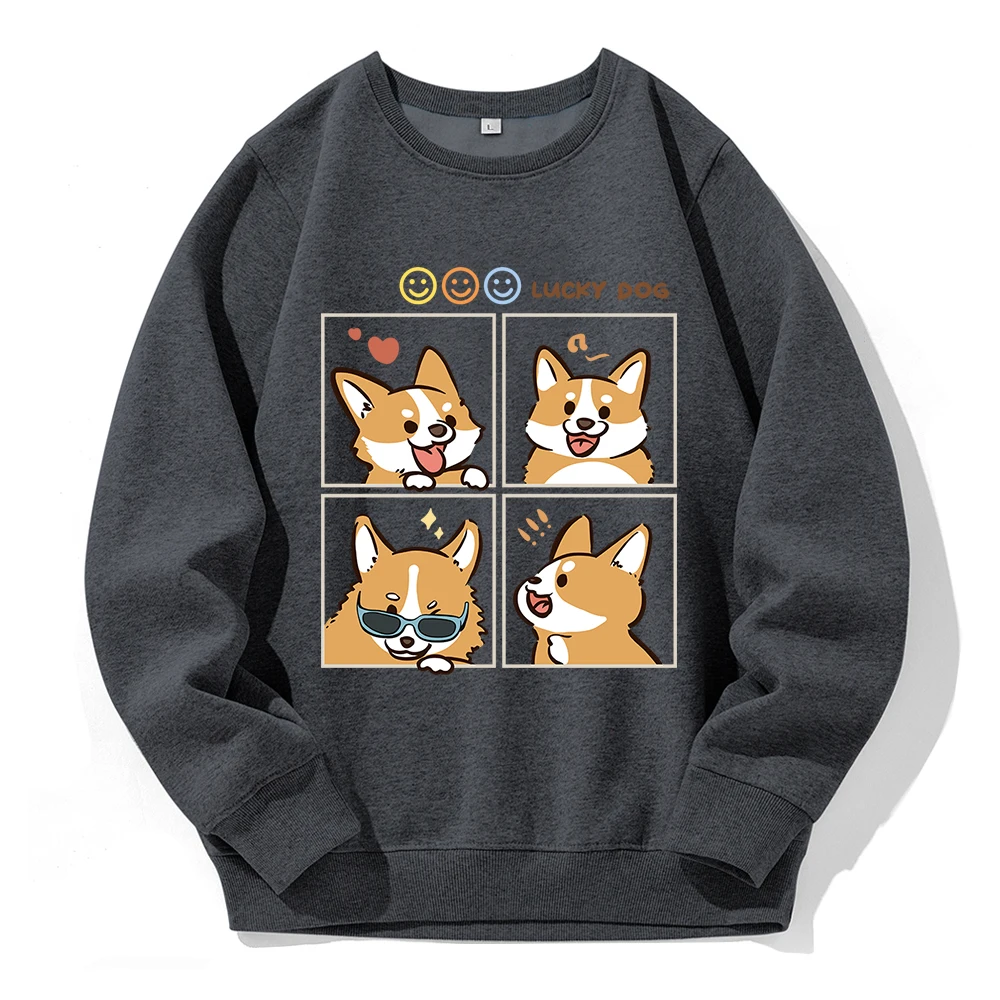 Lucky Dogs Corgi Print Sweatshirt Men Harajuku Casual Versatile Hoodie Fashion Soft Hoodies Autumn Warm Hip Hop Male Clothes