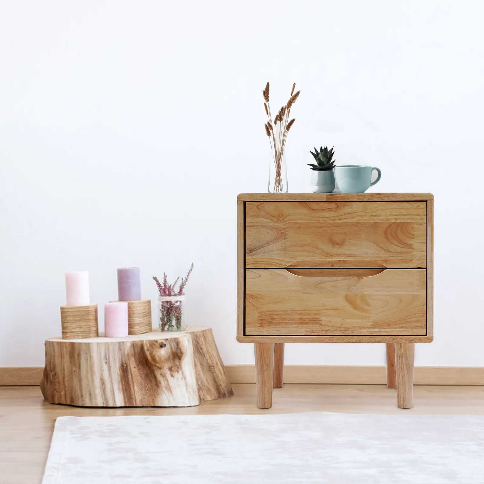 

Natural Wood Color Nightstand Bedside Table Storage Cabinet for Bedroom Living Room Home Furniture