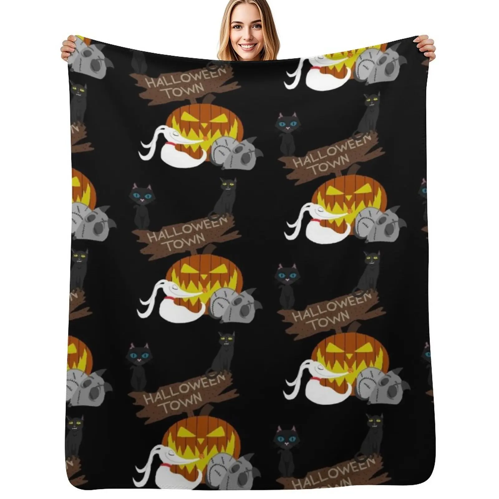 

halloween pets (coraline) (binx) (zero) (sparky) Throw Blanket Flannel Fabric Hairys sofa bed Picnic Blankets