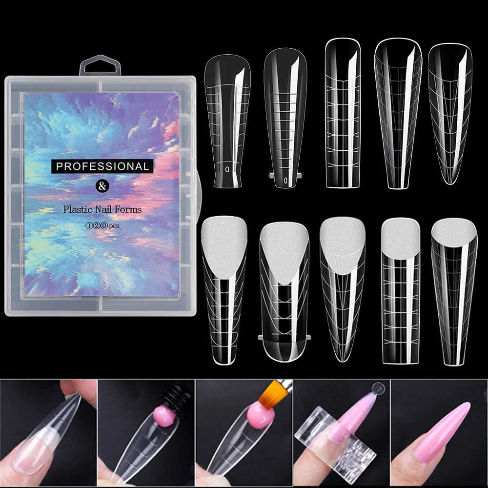 

120Pcs Quick Building Nail Forms Molds Ballet Coffin Extension Nail Polish UV Gel Transparent Full Cover Reusable Fake Nails Tip