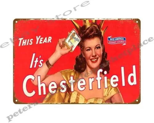 1941  CIGARETTES MISS AMERICA metal tin sign wall art metal