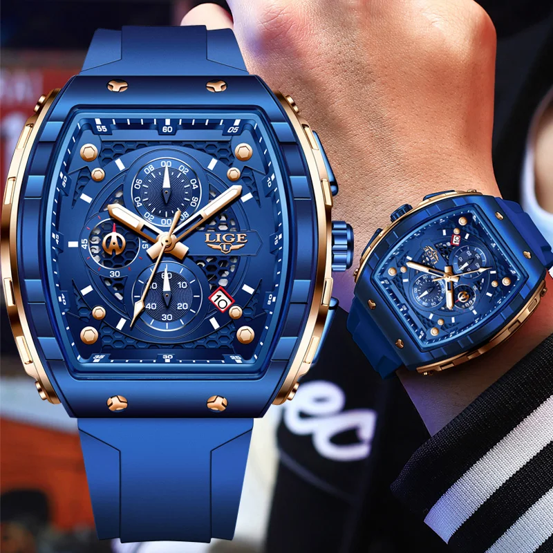 

Часы LIGE для мужчин, элитный бренд, квадратный дизайн, водонепроницаемые часы, наручные часы из нержавеющей стали, модные прямоугольные мужские часы