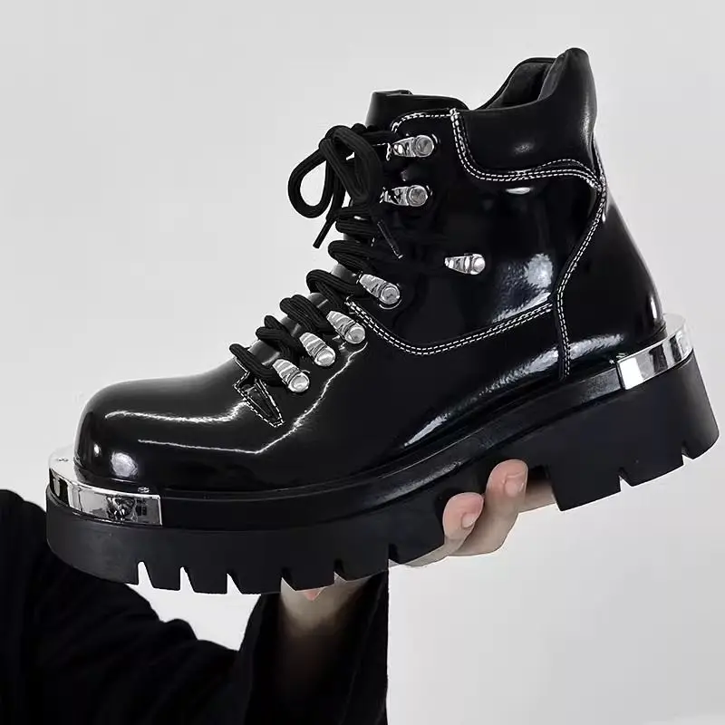 2025 New Punk Men's Bar Catwalk Fashion Handsome Thick Bottom Increased Big Head Workwear Riding Motorcycle Boots