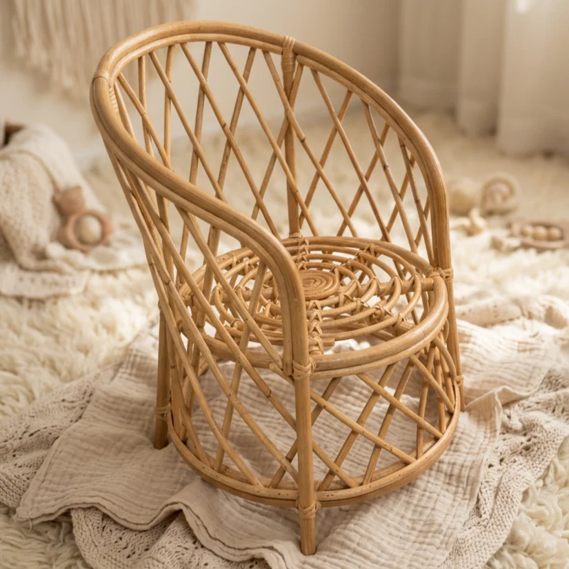 Neugeborenen-Fotografie-Requisite Vintage Handgewebter Rattanstuhl Baby-Positionierungskorb Sitz Foto-Shooting Zubehör