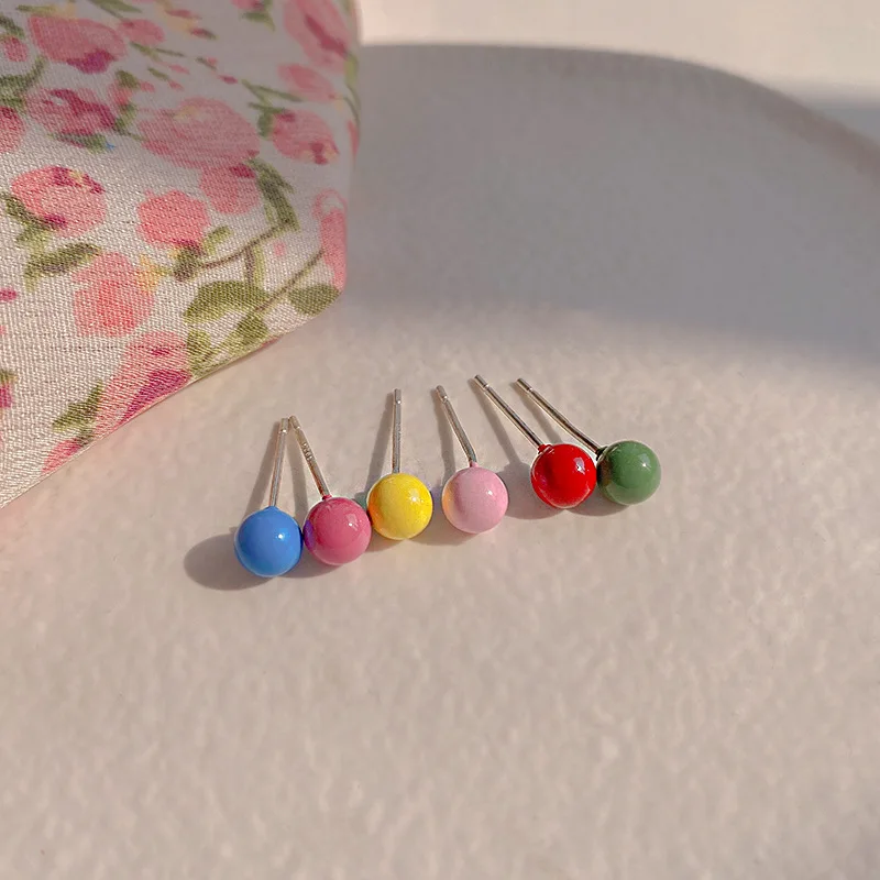 3 Pairs/Set Colorful Mini Ball Stud Earrings Set for Women Girls Korean Small Cute Geometric Earrings Fashion Jewelry Set Gift