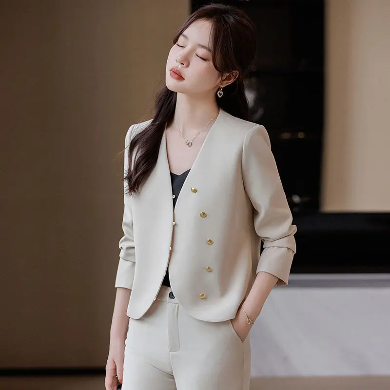 High-End Suit Set for Women Early Spring New Design Sense Casual Jacket Petite Short Collarless Blazer