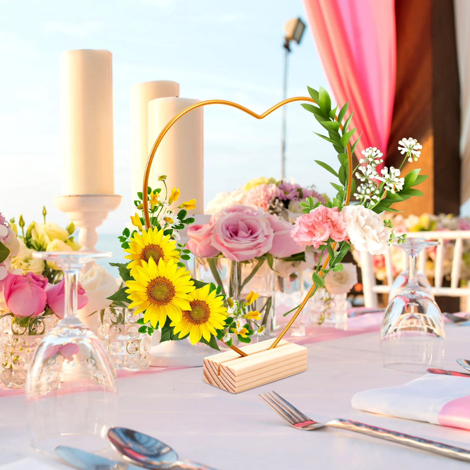 

Metal Wreath Rings DIY Floral Hoop Centerpiece with Stand Dreamcatcher Wedding Decoration Craft Supplies Metal Wreath Rings