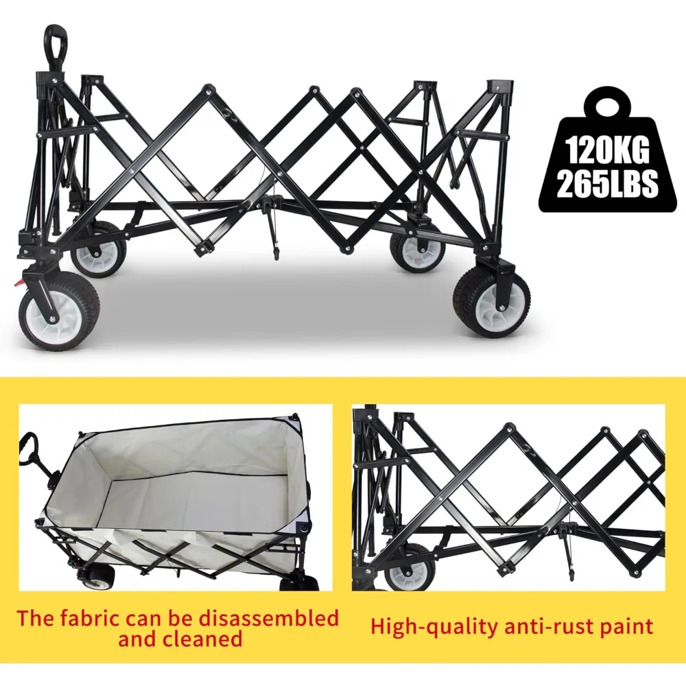Extra Large Heavy Duty Foldable Cart 445L Capacity All-Terrain Wheels Utility Wagon with Canopy and Brakes for Beach and Outdoor