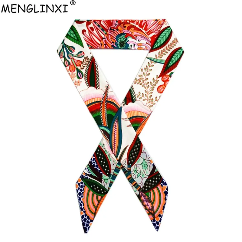 Bohemia Style Skinny Scarf New Fashion Brand Silk Scarf For Women Floral Print Head Scarf Long Handle Bag Scarves Wraps