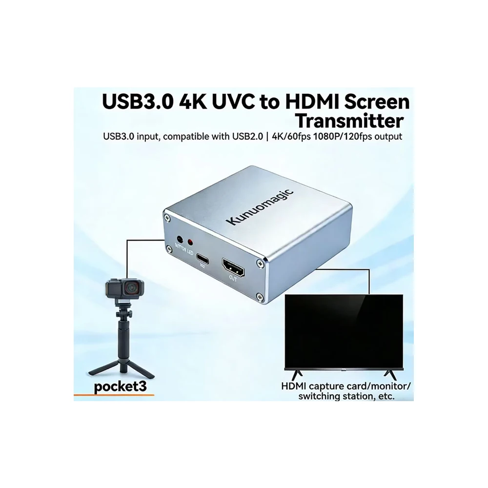 High Quality KUNUOMAGIC 4K USB 3.0 UVC 1.5 to HD Capture UVC Camera to HD Video Converter