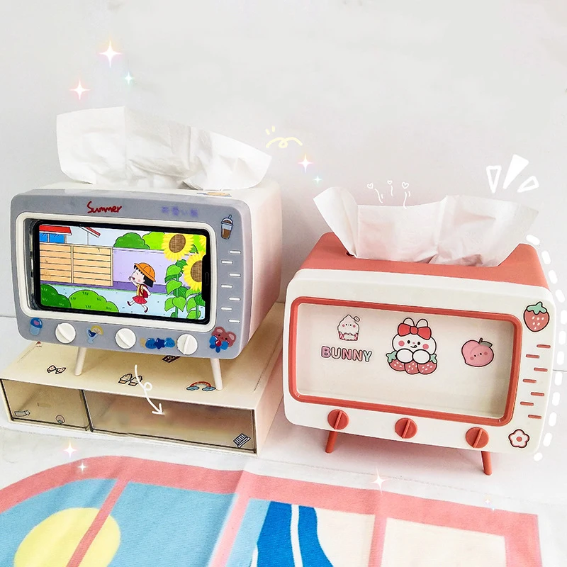 

Cute Portable Tissue Box Holder Square for Home Desktop Decor Tv Tissue Box Pink Phone Holder Organizer