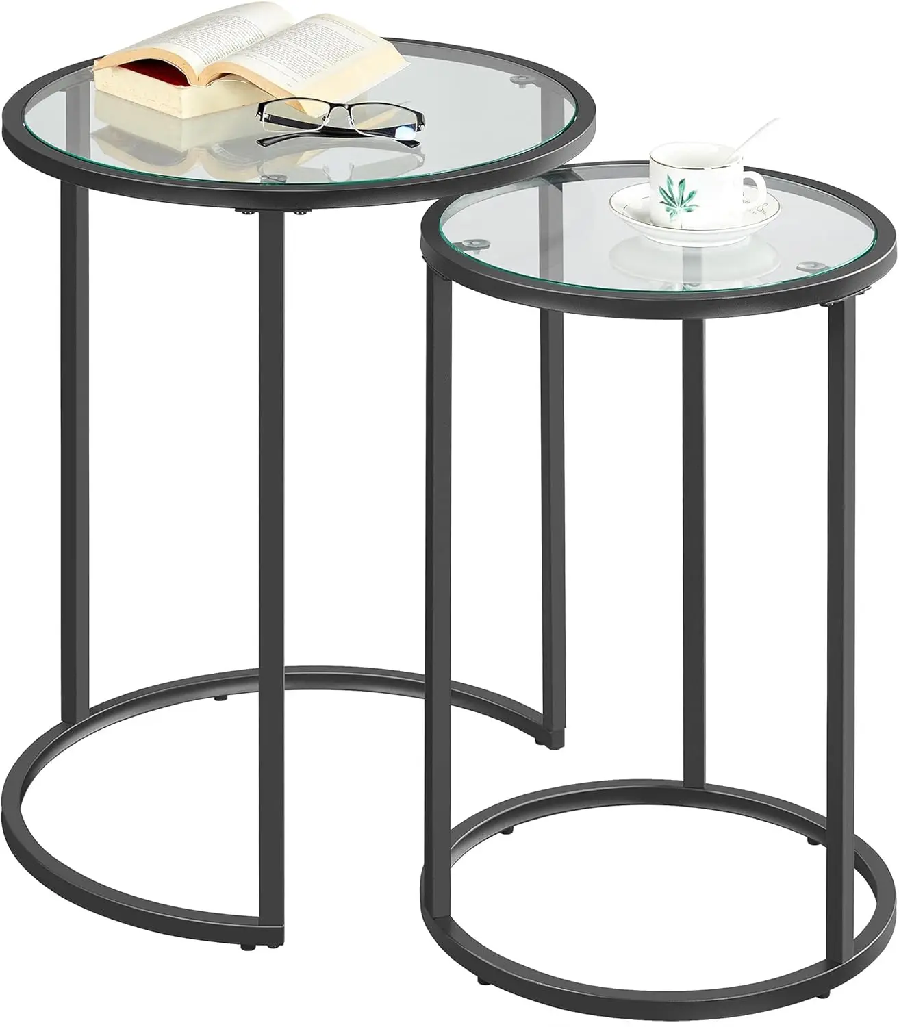 

Round Nesting End ,Stacking Side Tables, Set w/Metal Frame & Glass Top & Protective Foot Pads for Small Space, Living R Mesas