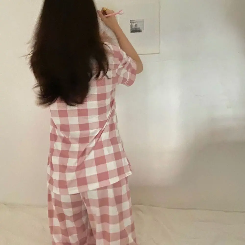 

Домашняя одежда, пижамный костюм в сетку с короткими рукавами и v-образным вырезом, облегающие топы, брюки, ночная рубашка, женская одежда для сна, пижамные комплекты из двух предметов, домашние комплекты