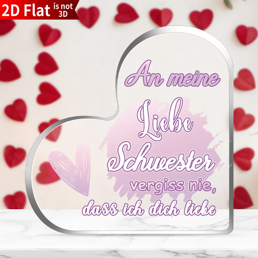 Acrylic Heart 2D Flat Sister Decor, Blessing Message Gift for Sister, Tabletop Sign Statue