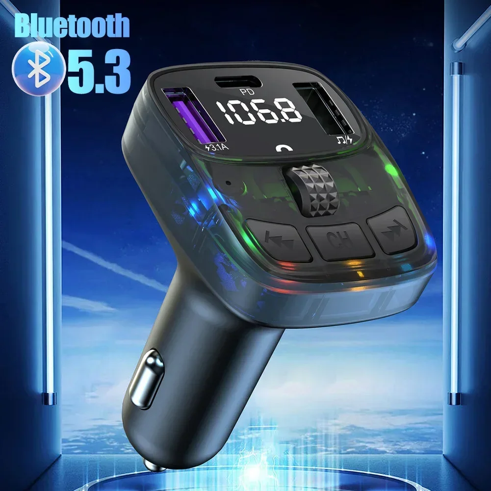Car Phone Chargers Bluetooth 5.3 FM Transmitter Handsfree Charge Radio Modulator MP3 Player PD15W Super Quick Charge Adapter - náhled 2