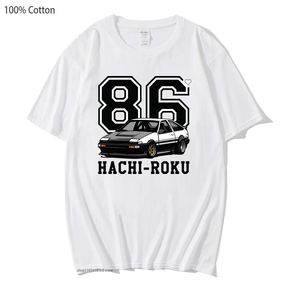 AE86 Hachi Roku Clothes Initial D Tshirt Japanese Anime Men Short Sleeve Streetwear 100% Cotton Crewneck Women Clothing Top Male