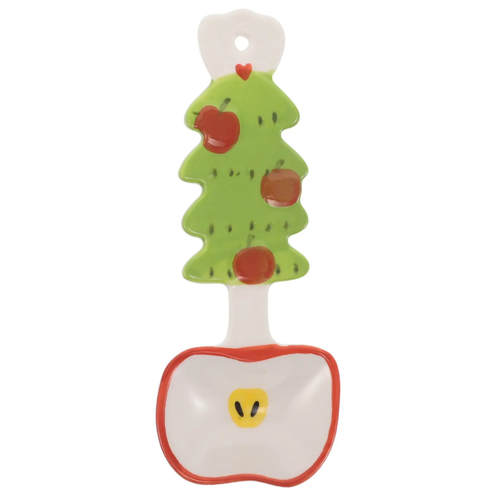 Cuchara de sopa de cerámica navideña - Cuchara de cocina con diseño de dibujos animados, con esmalte bajo glaseado, para ramen asiático, salsa, dumplings y calabaza