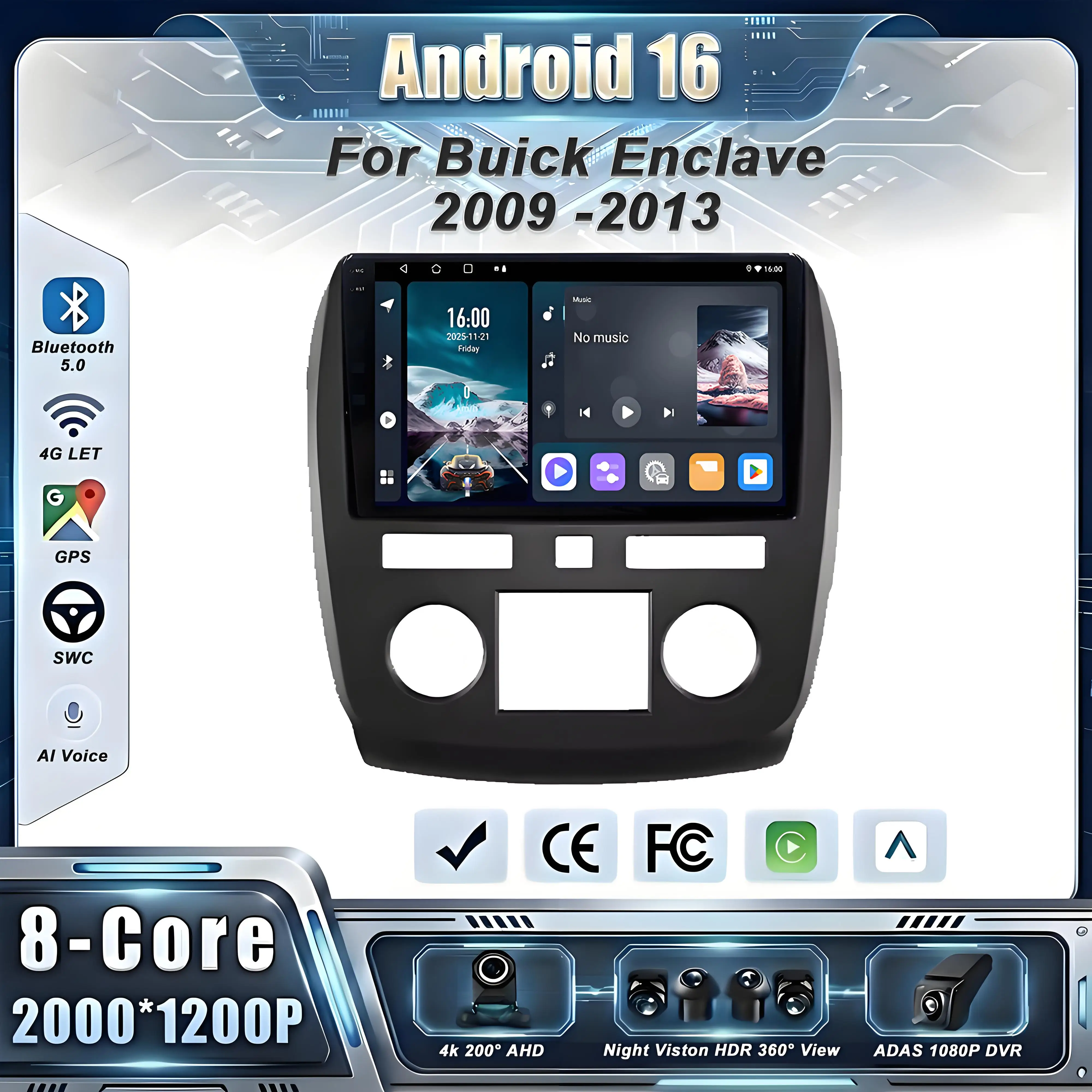 Car GPS Android 16 Auto Radio For Buick Enclave 2009 2010 2011 2012 2013 Stereo Head Unit GPS Navigation No 2din DVD HDR 5G GPS