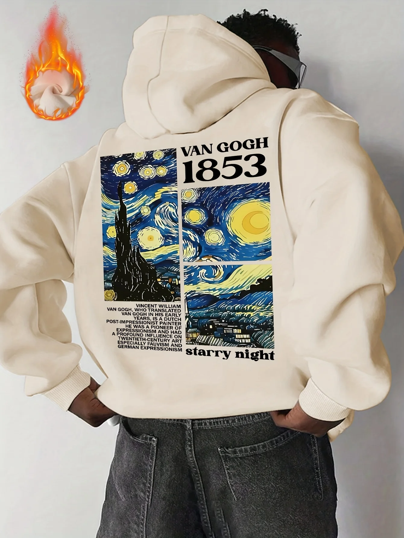 Herren-Hoodie mit Van-Gogh-Sternennacht-Motiv für Herbst und Winter, vielseitig für alle Anlässe, bequem für Freizeit und den täglichen Gebrauch – Detail 6