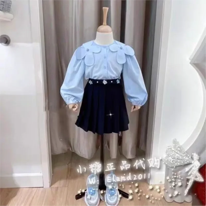 2024 Baby Girls Fashion flowers collar Shirts Blouses Elegant Kids Girl Spring Autumn Tops Children Birthday Princess Clothes