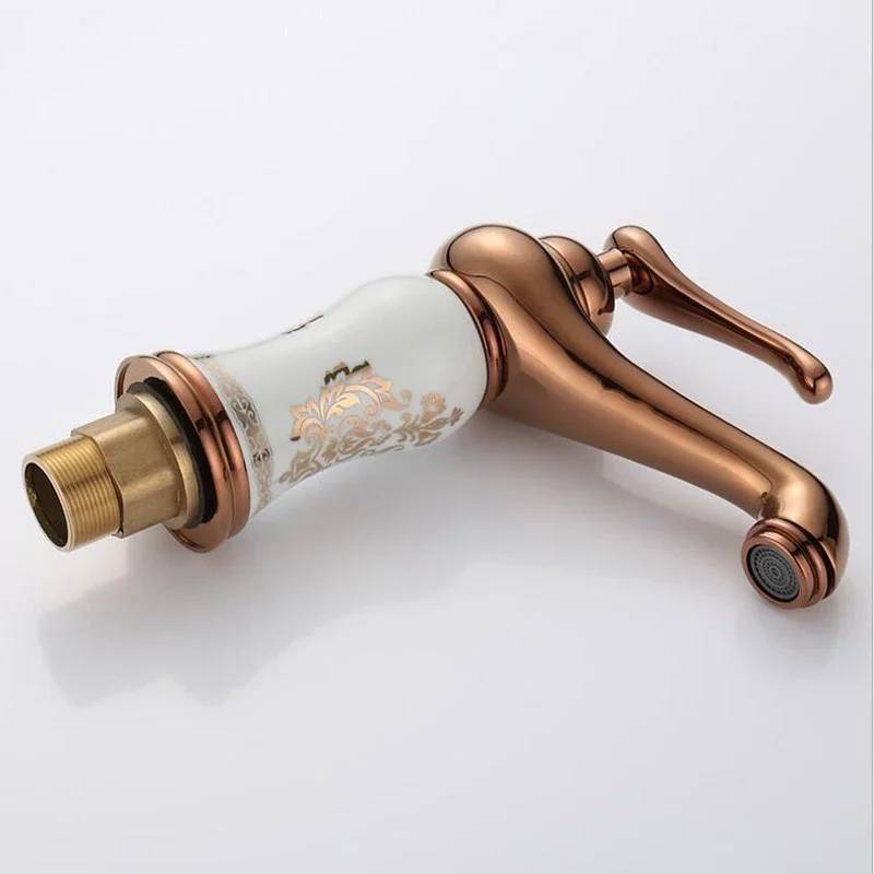 Vidric New Deck Mount Rose Gold  Bathroom Basin Sink Mixer Tap  Single Handle Hingle Hole Bathroom Faucet Basin Faucet