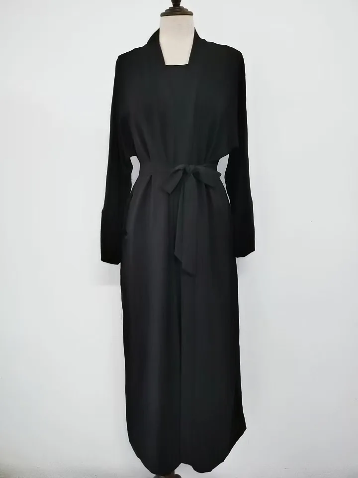 Conjuntos musulmanes Abaya con frente abierto + vestido interior sin mangas con cinturón dos piezas caftanes de oración de Ramadán ropa islámica Jilbabs musulmanes