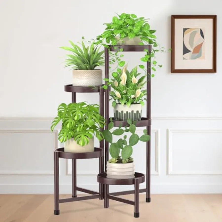 

Подставка для растений в помещении и на открытом воздухе, 5-уровневый угловой металлический держатель для цветов, полка, простая сборка, складная высокая стойка для орхидей f